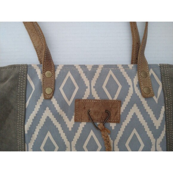 Myra Bag 100% Cotton/Leather Canvas Shoulder Tote Bag Aztec Southwestern Boho - Picture 15 of 16